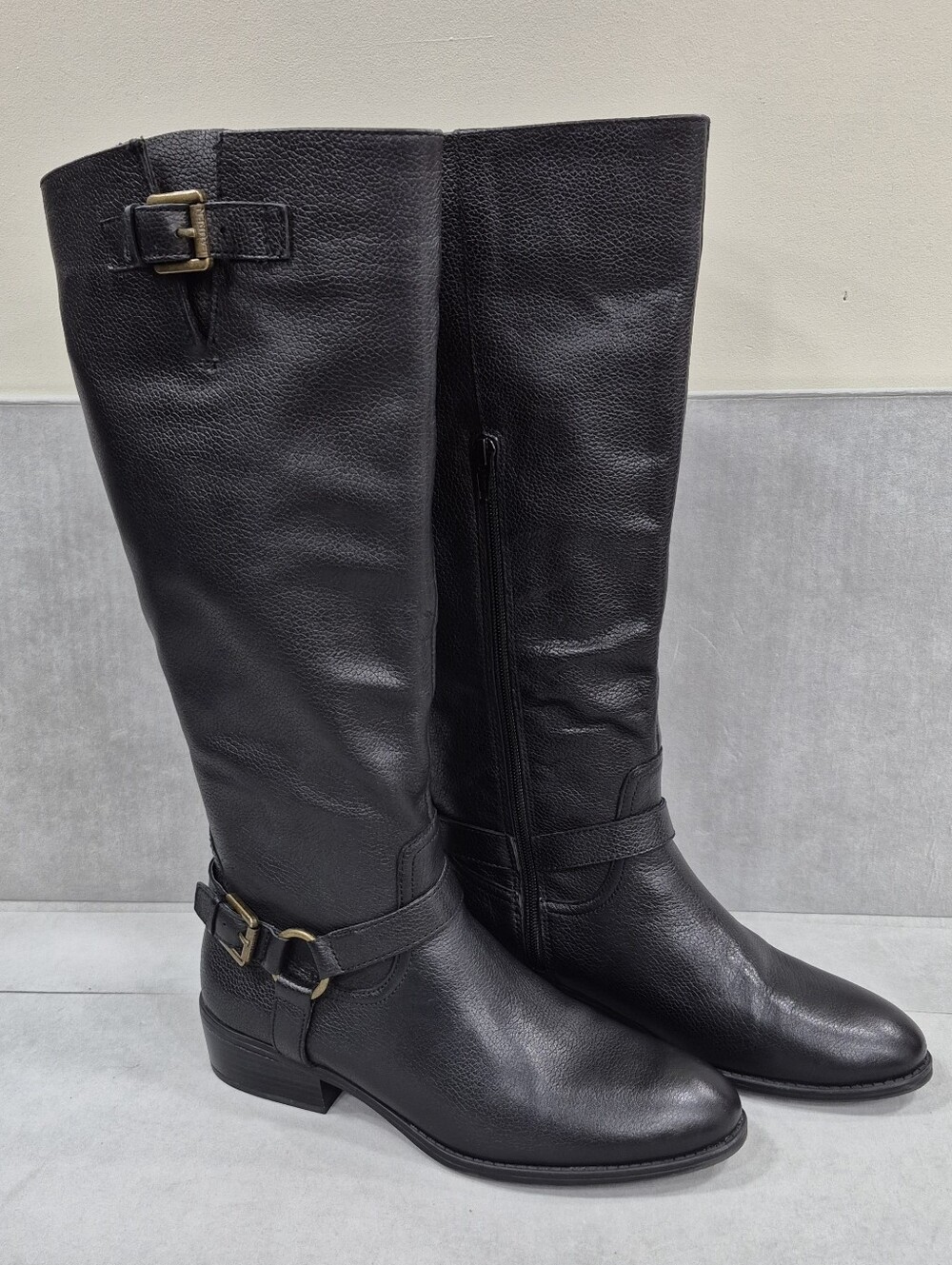 Lauren Ralph Lauren tall riding boots women's 9B black leather buckle harness